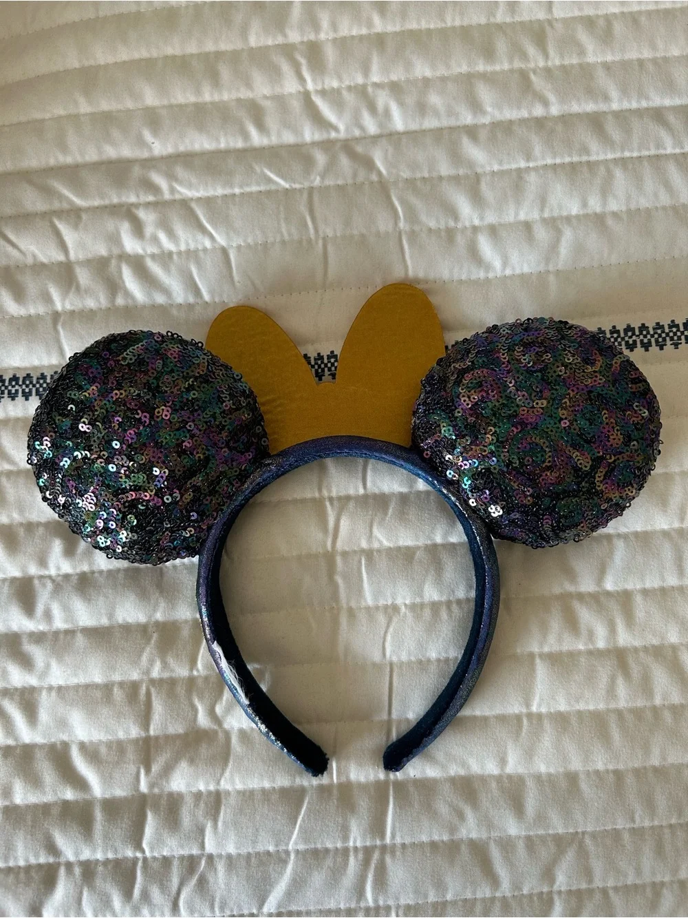 Sequin Minnie-Style Headband with Gold Jeweled Bow - Kids Accessories